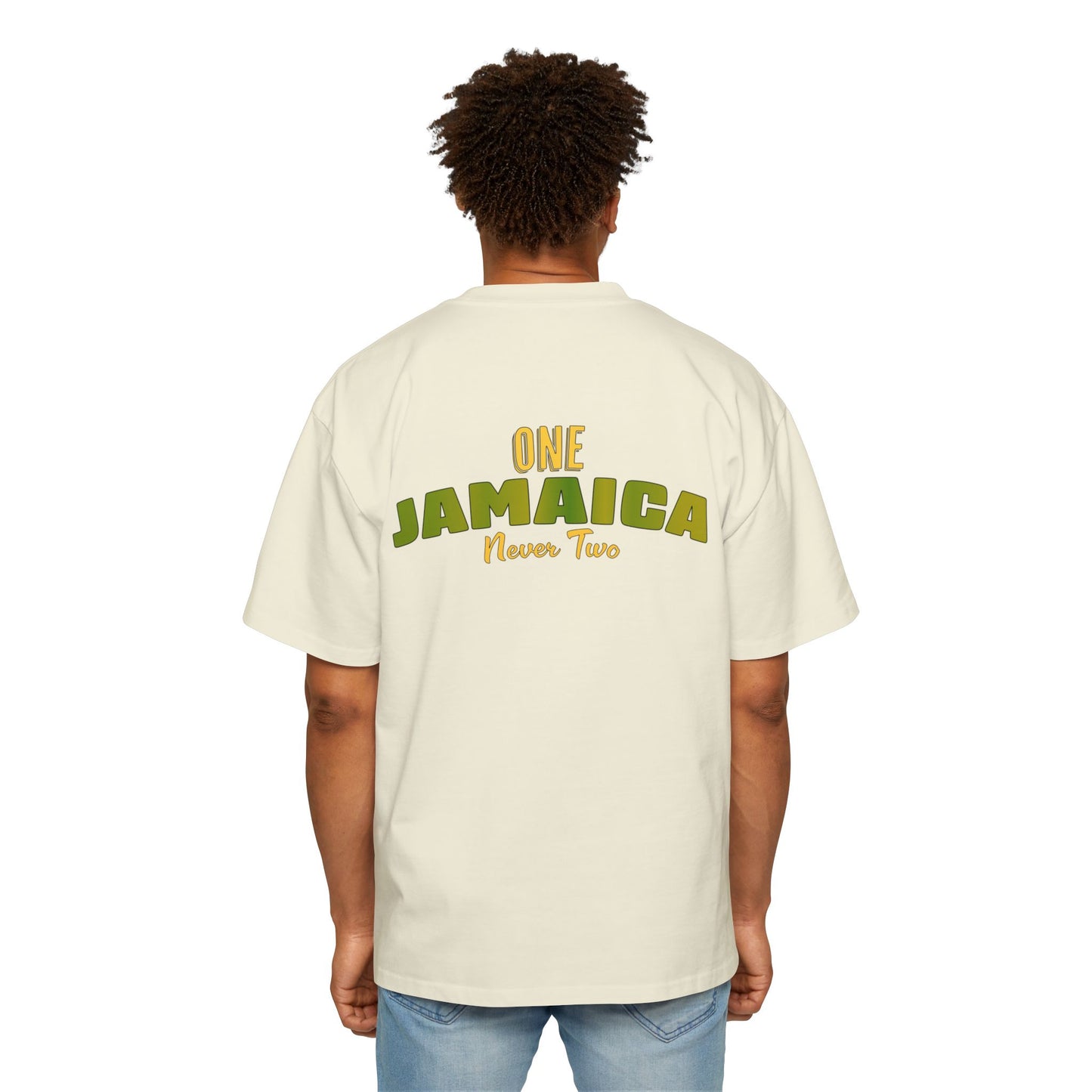 Men's Heavy Oversized Tee - 'One Jamaica, Never Two' Graphic T-Shirt